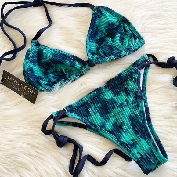 Yandy Two Piece Teal & Blue Tie Dye Bikini Set Adjustable Small NEW WITH TAGS - Picture 5 of 16